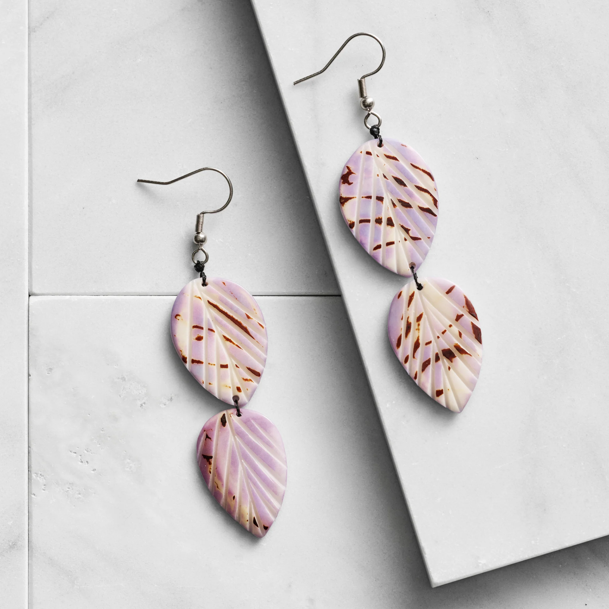 Twin Leaf Tagua Dangle Earrings - Image 2