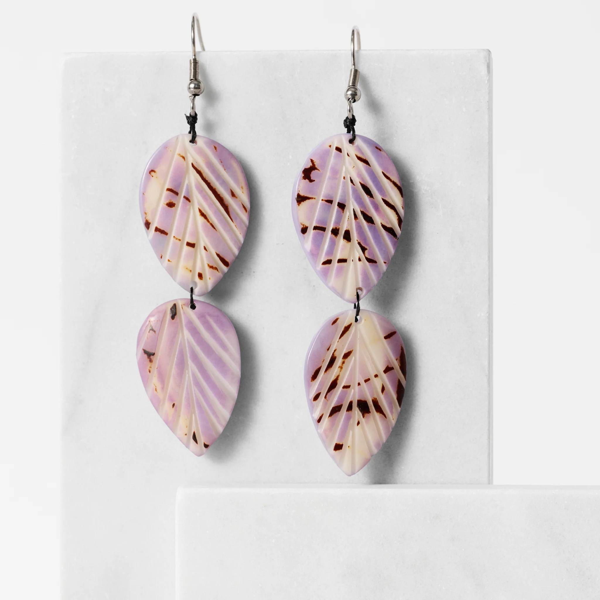 Twin Leaf Tagua Dangle Earrings - Image 3