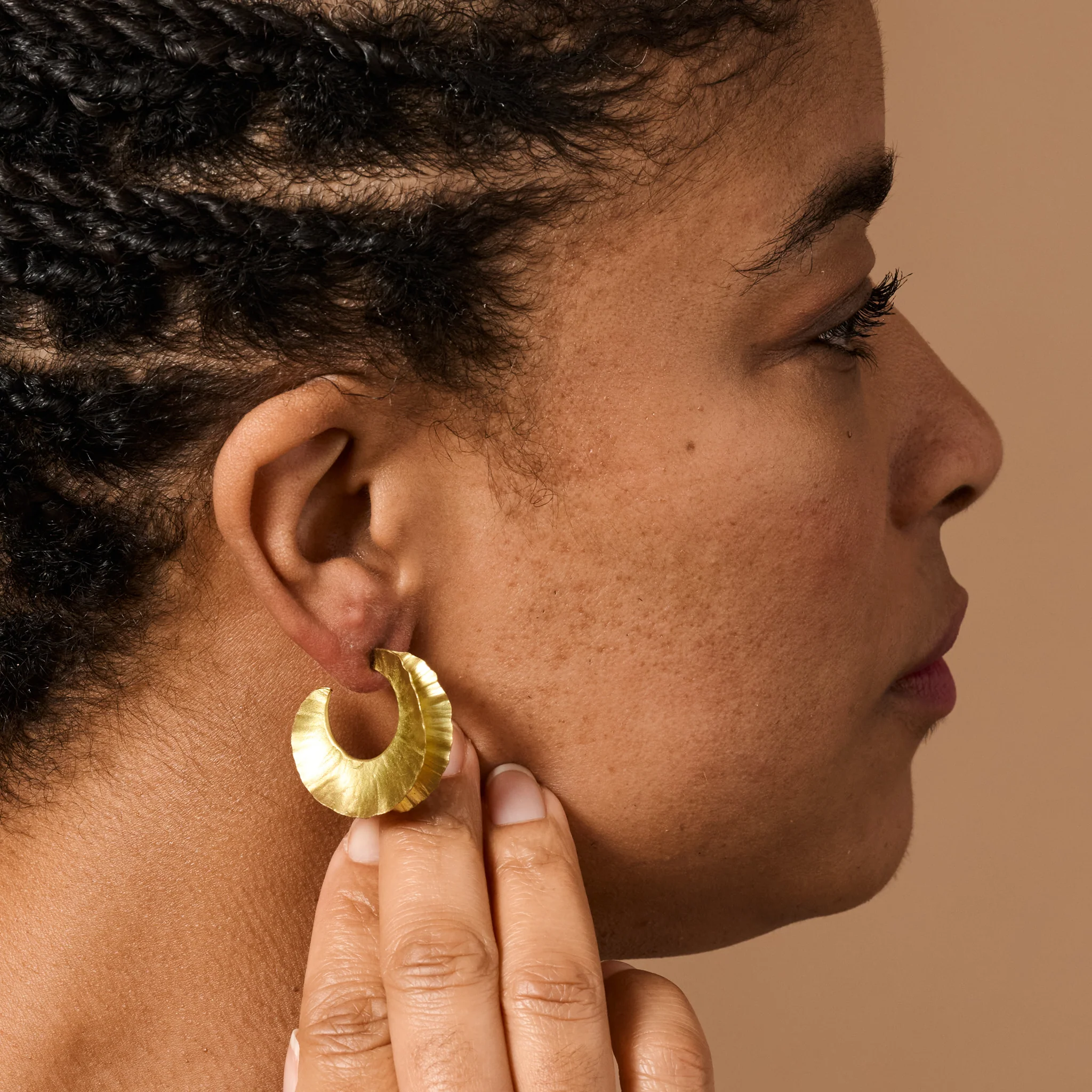 Usha Brass Ruffle Post Earrings - Image 2
