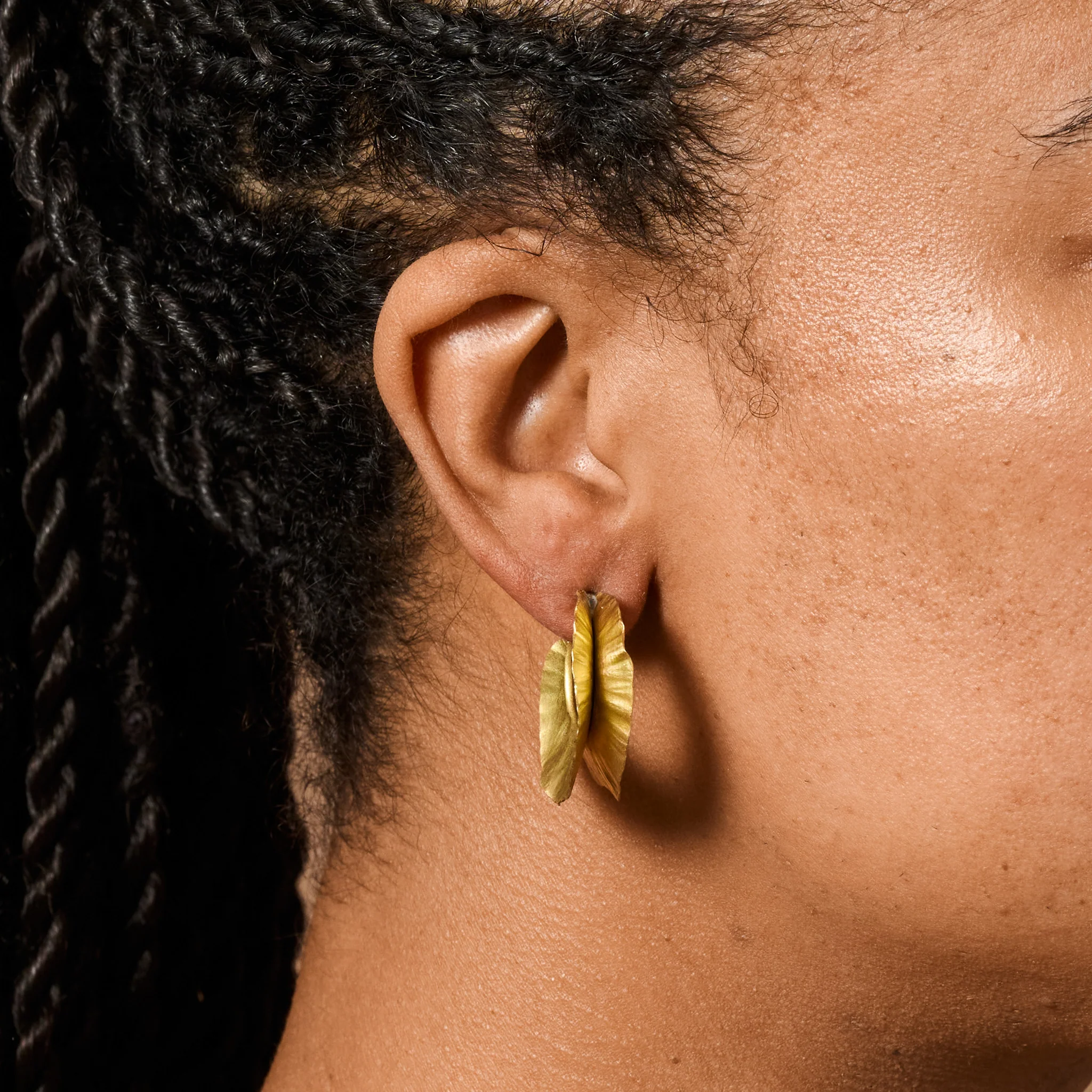 Usha Brass Ruffle Post Earrings - Image 3