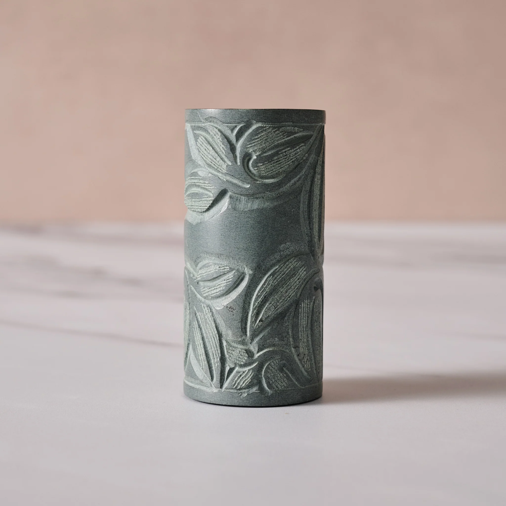 Valli Carved Palewa Stone Salt + Pepper Shakers - Image 3