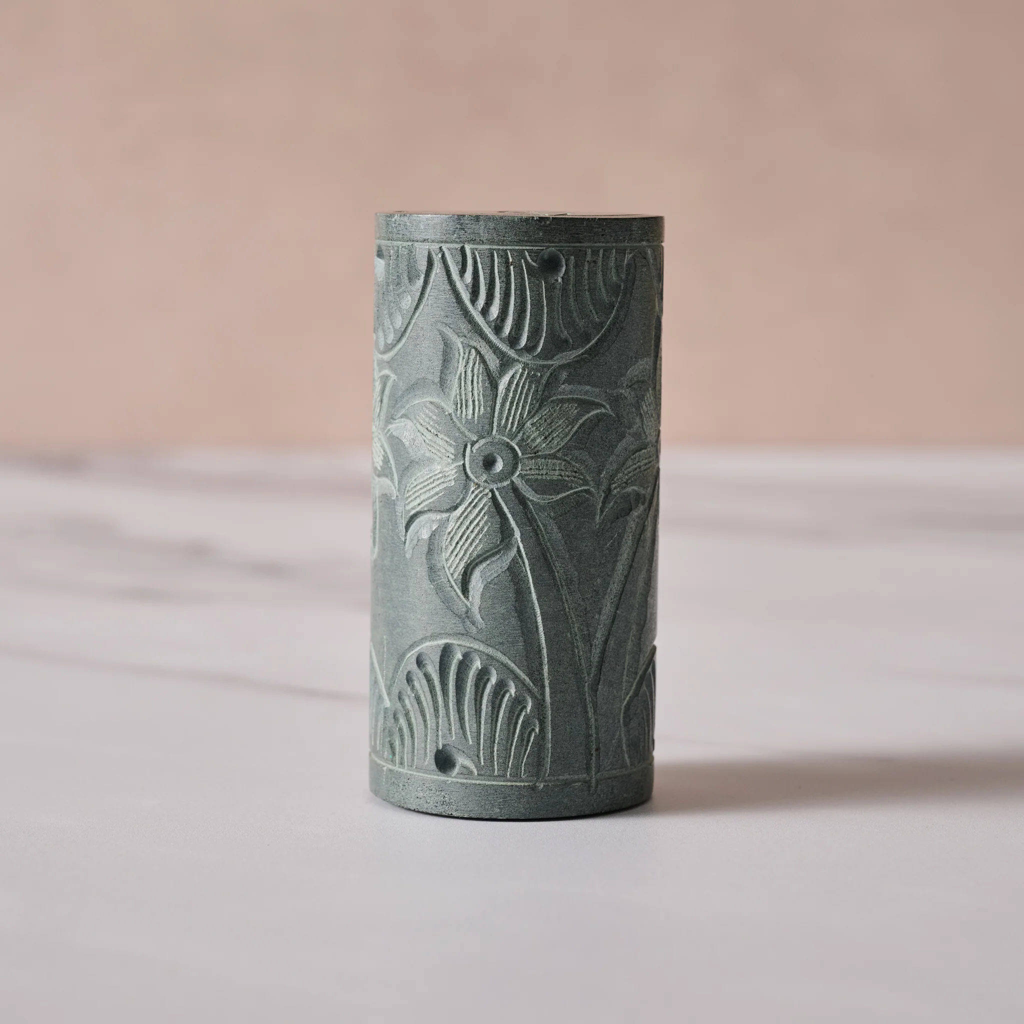 Valli Carved Palewa Stone Salt + Pepper Shakers - Image 4