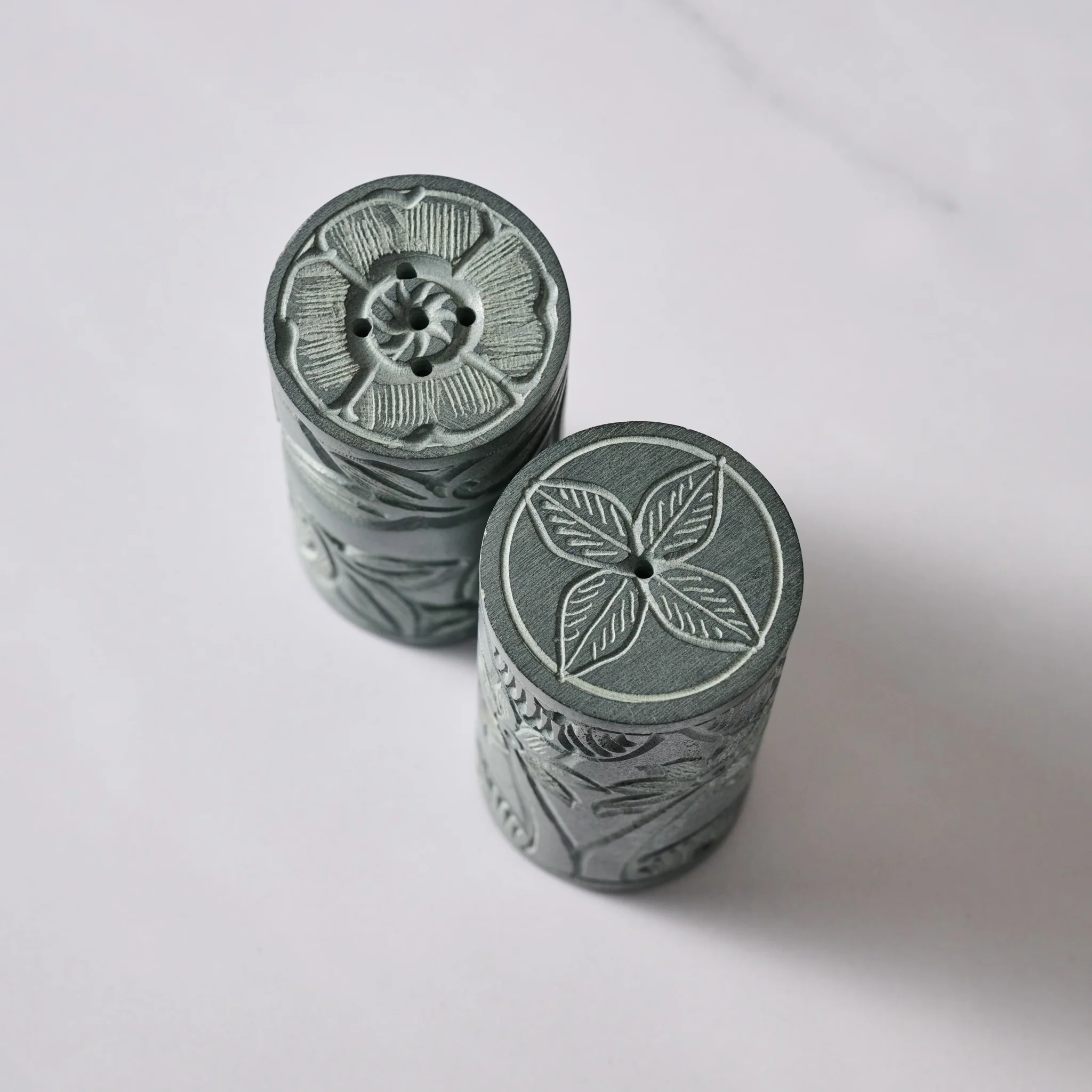 Valli Carved Palewa Stone Salt + Pepper Shakers - Image 5