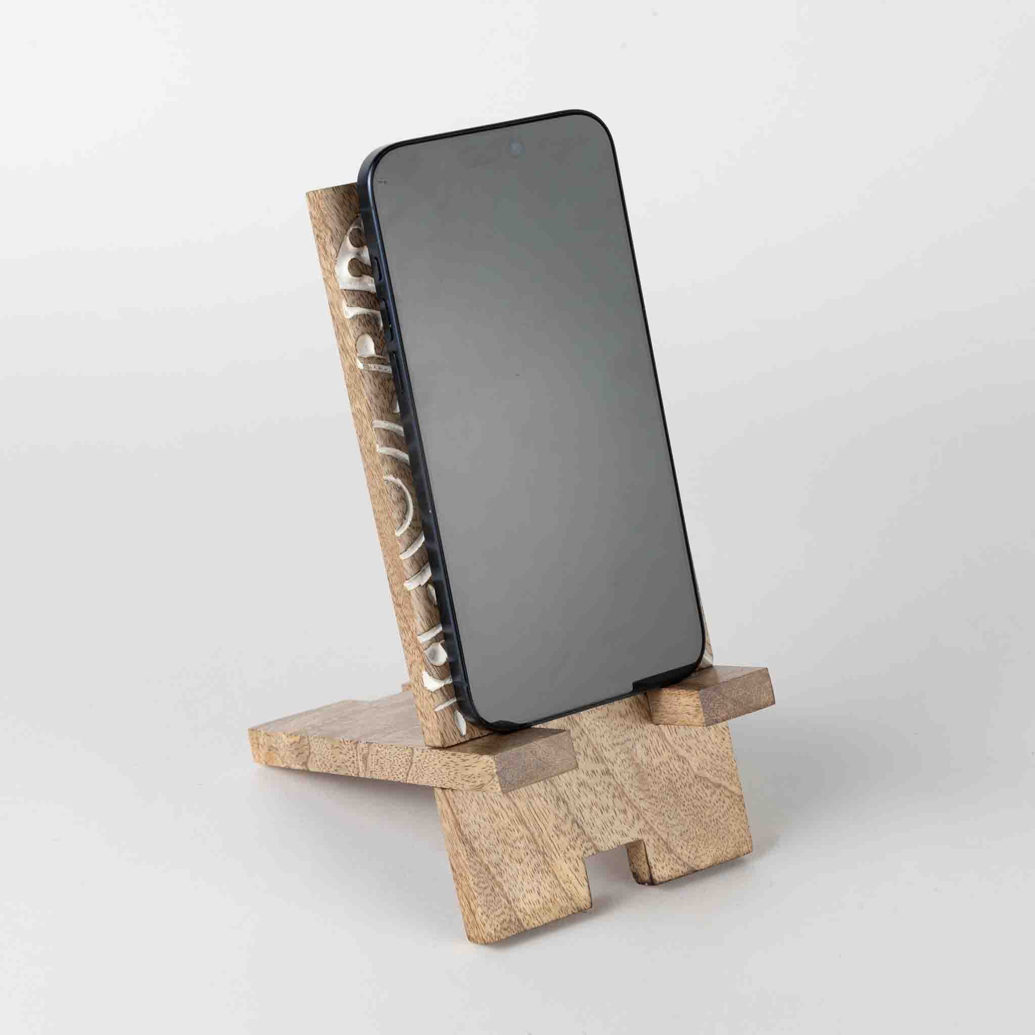 Vasai Mango Wood Phone Stand - Mandala - Image 3