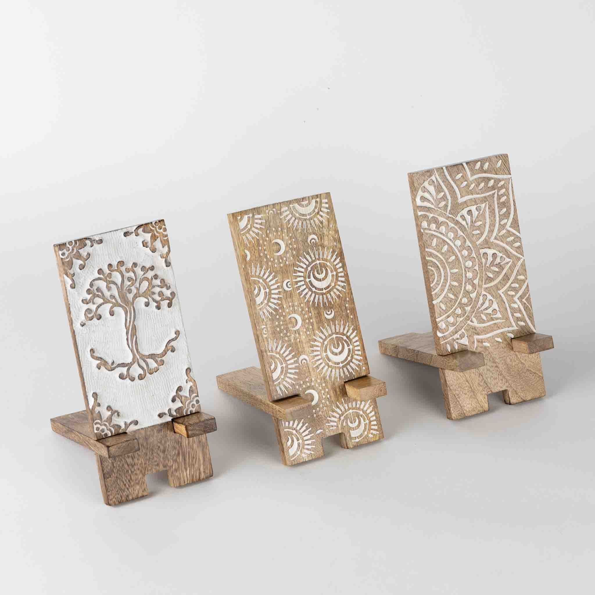 Vasai Mango Wood Phone Stand - Mandala - Image 6